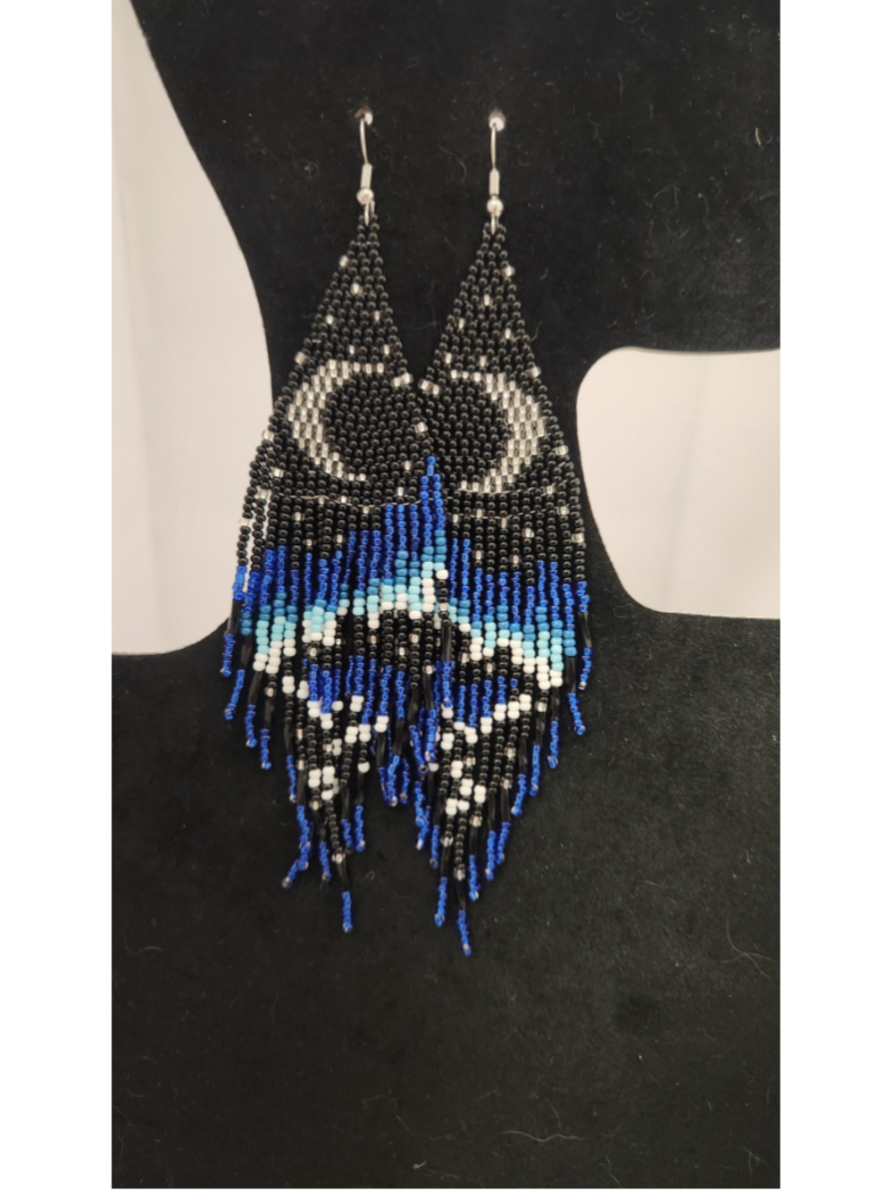 Handmade seed beeded Beaded Moon Fringe Earrings